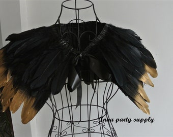 black feather cape top feather jacket feather shawl gold goose feather shrug gold feather costume