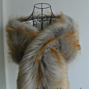 Silver Gray with gold tip faux fur bridal wrap shrug wedding faux fur cape Wedding Fur shrug Bridal Faux Fur Stole Fur Shawl Cape