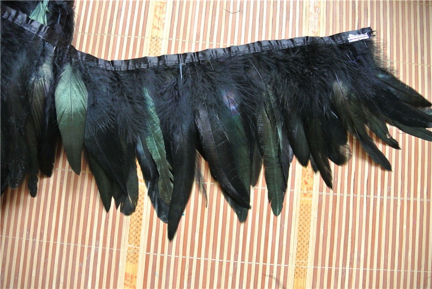 thumbnail image 2 of 1 Bunch Royal Blue Rooster Hackle Feather Trim Fringe 6-8inch Wide Saddle Feather Fringe 2 of 11