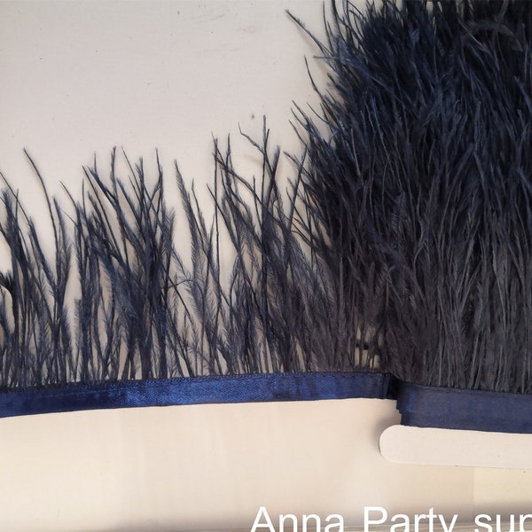 1 yard navy blue dark blue Ostrich feather fringe trim 3-4inch wide for sewing dress party prom supply color 105