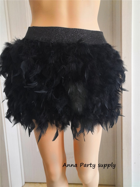 Falda de plumas negras para bailar fiesta de showgirl. -  México