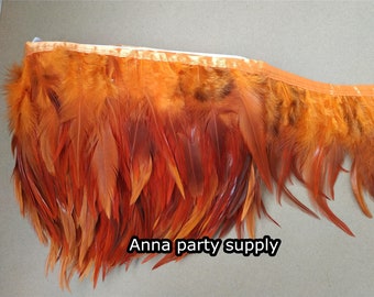 orange rooster hackle feather fringe trim 10 yards of 12 colors