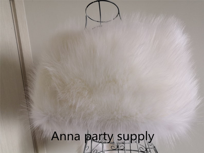 Pure white snow white faux fur shrug bridal wrap shrug wedding faux fur cape stole Wedding Fur warp Bridal Faux Fur Stole Fur Shawl Cape image 7