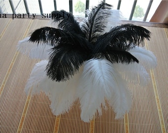 100 pcs black and white ostrich feather plume for wedding party supply wedding centerpiece