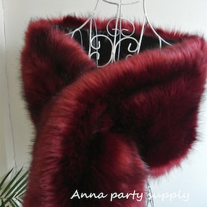 burgundy wine red faux fur bridal wrap shrug wedding faux fur cape Wedding Fur shrug Bridal Faux Fur Stole Fur Shawl Cape