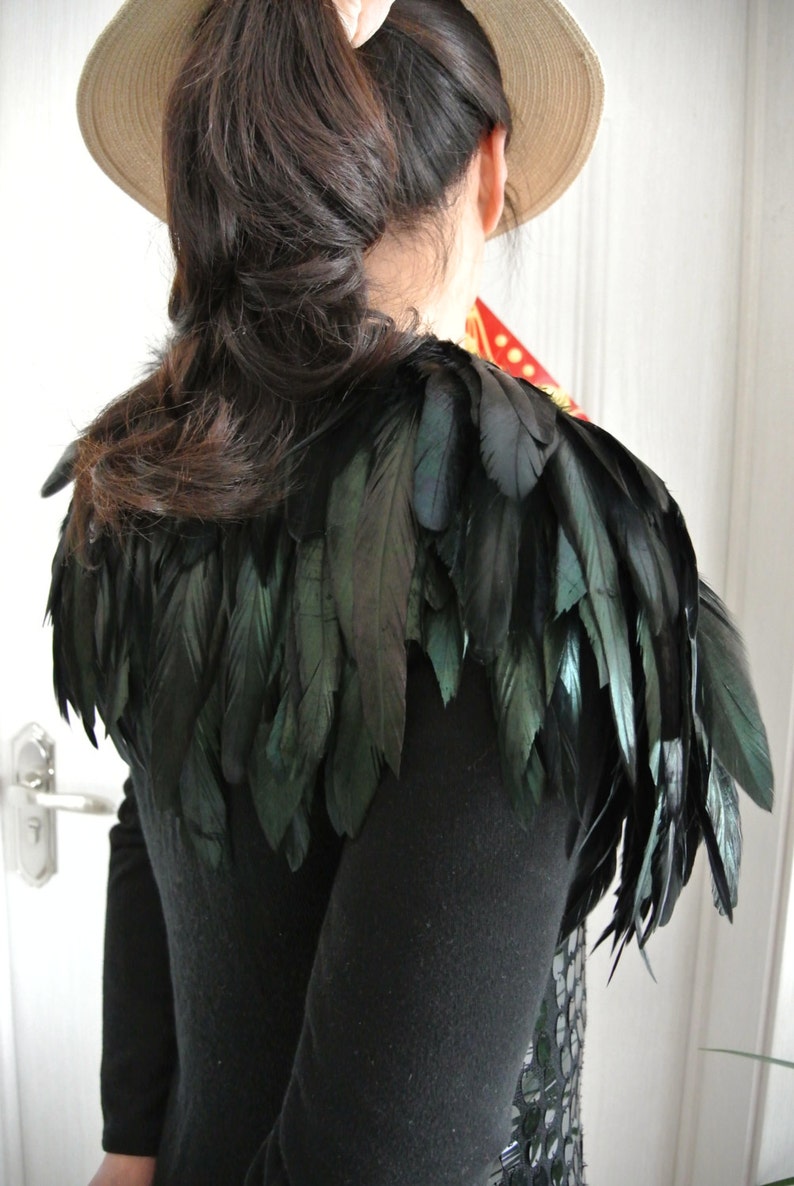 Black Feather Cape Top Feather Jacket Feather Shawl Rooster Etsy UK