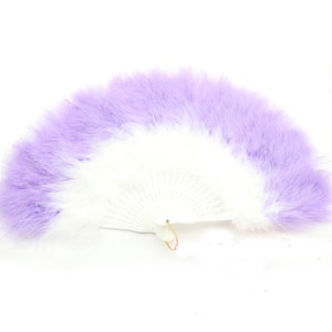 weiß mit hell lila Spitze Marabou Feder Fan Burlesque Feder Fan tanzen 20 * 12Zoll 12farben für Partei begünstigt Showgirl Bräuche