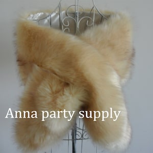 Champagne with brown faux fur bridal wrap shrug wedding faux fur cape Wedding Fur shrug Bridal Faux Fur Stole Fur Shawl Cape