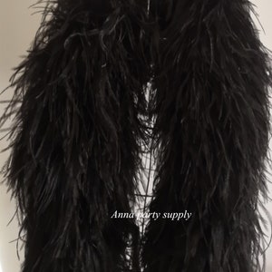 May include: A black ostrich feather boa. The boa is draped over a mannequin. The text "Anna party supply" is visible in the bottom center of the image.