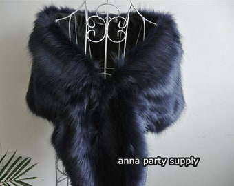 deep blue  navy blue faux fur bridal wrap shrug wedding faux fur cape shrug bridal Faux Fur Stole