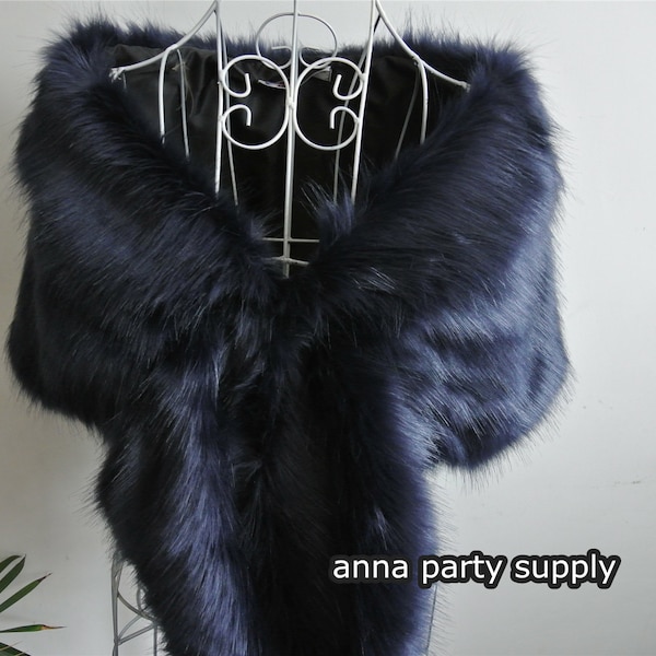 deep blue  navy blue faux fur bridal wrap shrug wedding faux fur cape shrug bridal Faux Fur Stole