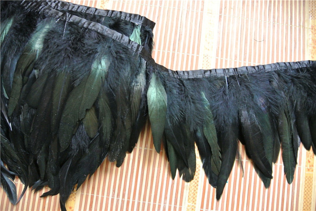 Sowder Frangia Di Piume Di Gallo Per Decorazioni Fai Da Te | Larghezza 12-35,6 Cm, Confezione Da 1,8 Metri | Colore Nero