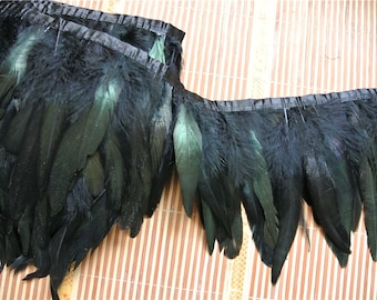 12 Cols 1 Metre Rooster Neck Hackle Feather Fringe Trimming on Satin Ribbon 12 Cols 1 Metre Rooster Neck Hackle Feather Fringe Trimming on Satin Ribbon