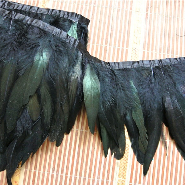 rooster hackle feather fringe trim 2 yards of black color