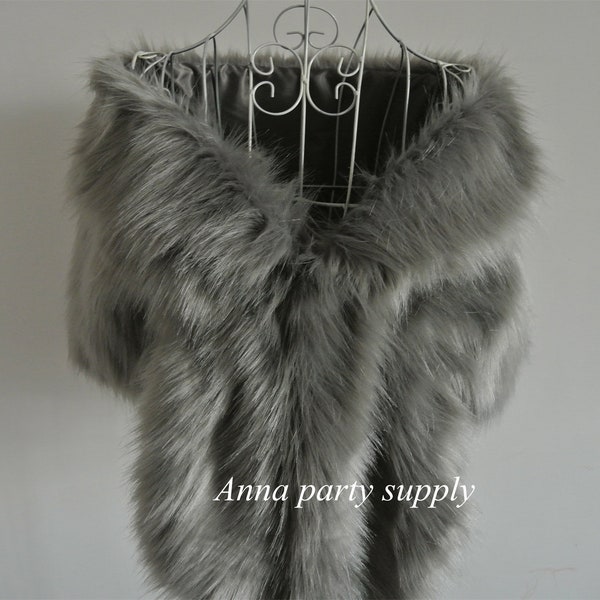 light gray faux fur wrap bridal wrap shrug wedding faux fur cape shrug bridal Faux Fur Stole