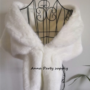 White faux fur bridal wrap shrug wedding faux fur cape shrug bridal Faux Fur Stole