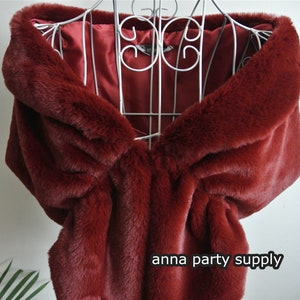 burgundy wine red faux fur bridal wrap shrug wedding faux fur cape wedding supply