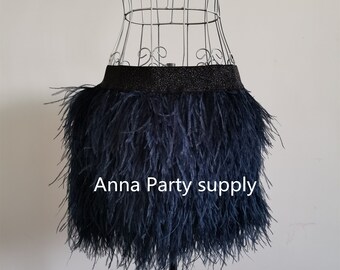 Navy Blue Ostrich Feather Skirt 22 Colors