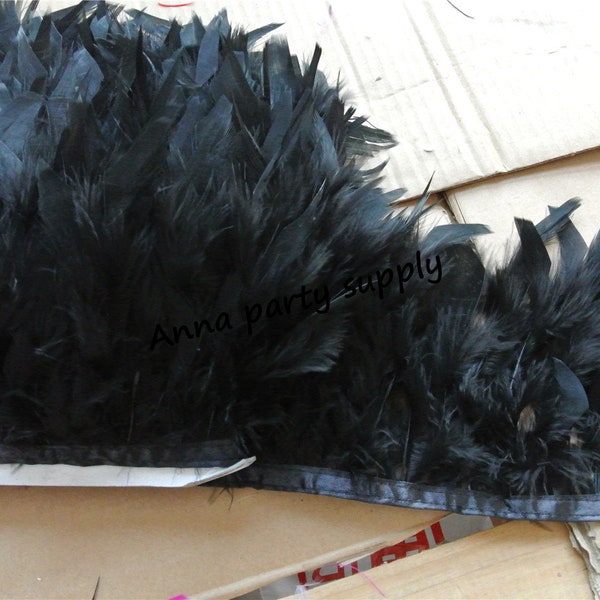 black Chandelle turkey feather fringe trim 2 yards for sewing dress decor