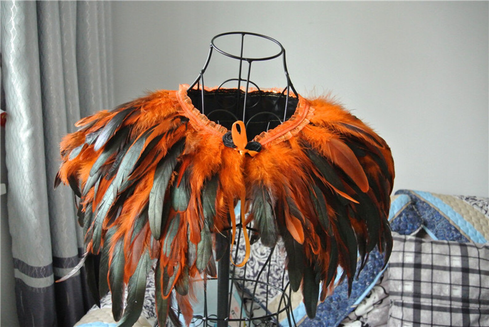 Orange Feather Cape Top Feather Jacket Carnival Feather Etsy