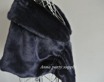 deep blue navy blue dark blue faux fur bridal wrap shrug wedding faux fur cape shrug bridal Faux Fur Stole