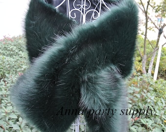 deep green faux fur bridal wrap shrug wedding faux fur cape Wedding Fur shrug Bridal Faux Fur Stole Fur Shawl Cape