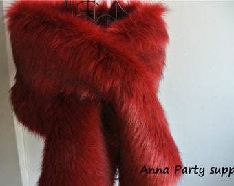 burgundy stole faux fur bridal wrap shrug wedding faux fur cape Wedding Fur shrug Bridal Faux Fur Stole Fur Shawl Cape