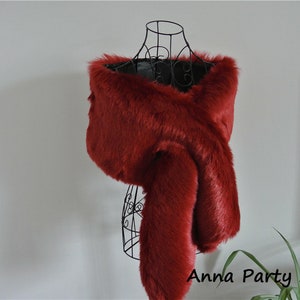 wine red burgundy  faux fur bridal wrap shrug wedding faux fur cape Wedding Fur shrug Bridal Faux Fur Stole Fur Shawl Cape