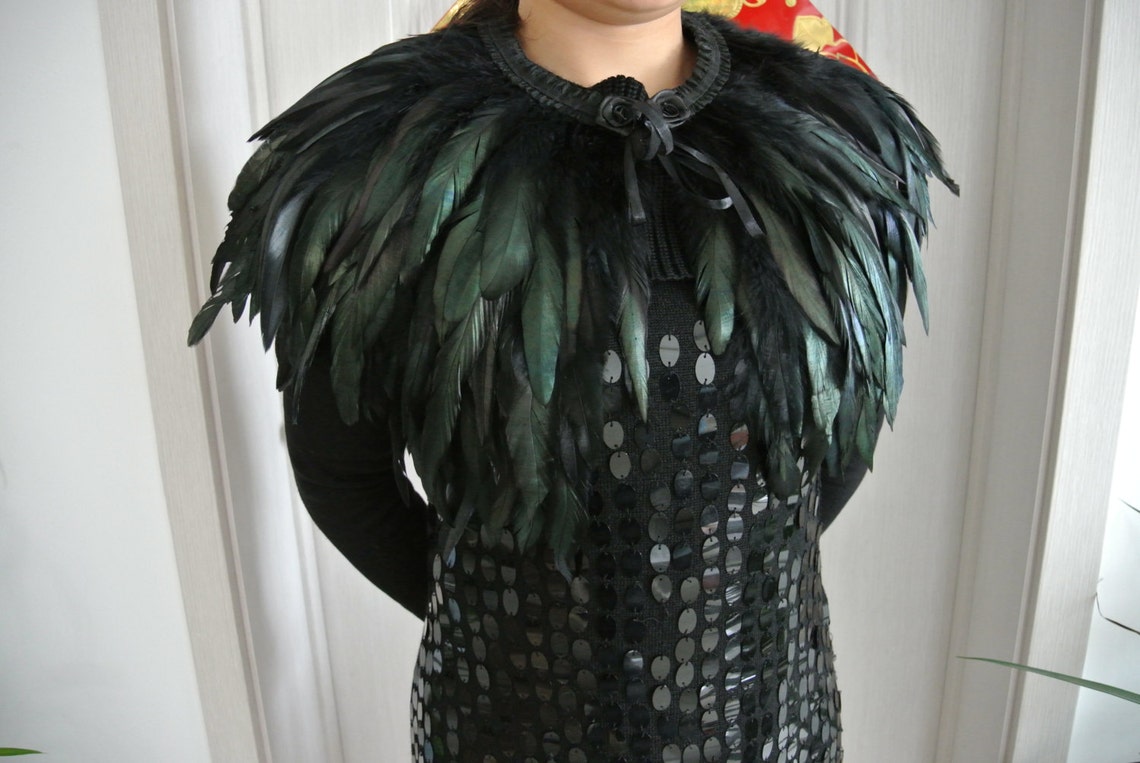 Black Feather Cape Top Feather Jacket Feather Shawl Rooster - Etsy