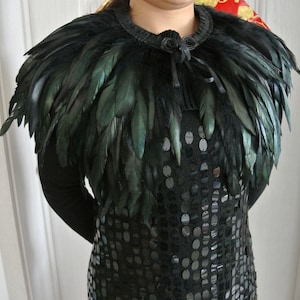 Black feather cape top feather jacket feather shawl rooster feather cape image 1
