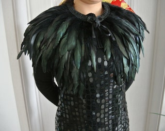 Black feather cape top feather jacket feather shawl rooster feather cape