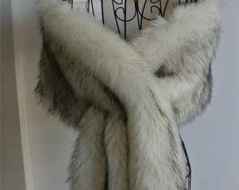 White ivory with black top bridal wrap shrug wedding faux fur cape Wedding Fur shrug Bridal Faux Fur Stole Fur Shawl Capeblack