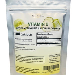 100 Capsules Methylmethionine Sulfonium Chloride/S-Methylmethionine/Vitamin U. FREE SHIPPING!