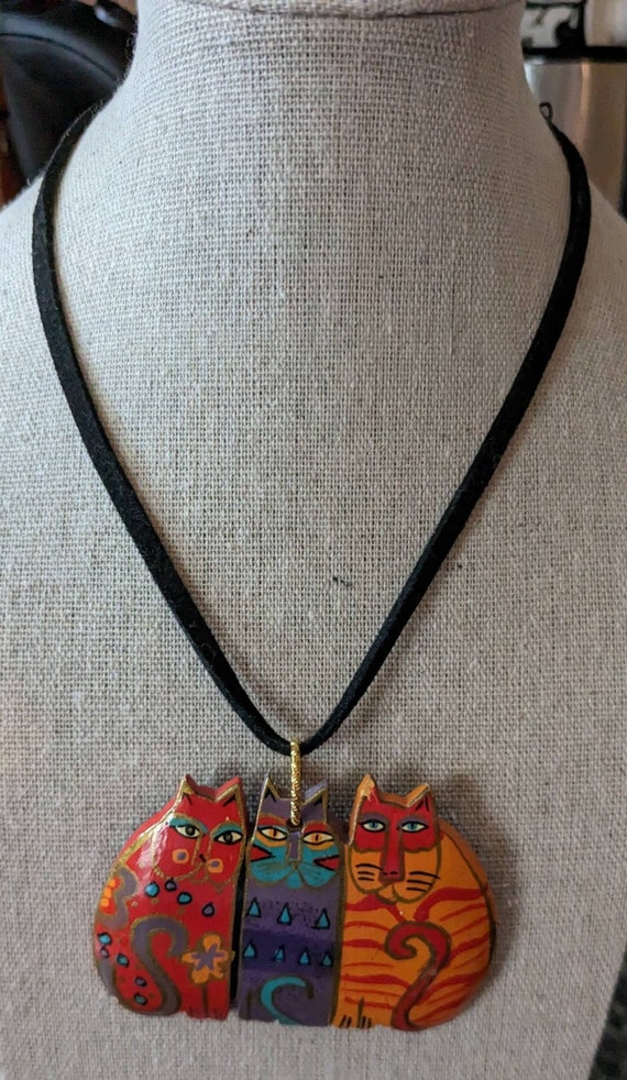 Vintage Laurel Burch Cats Pendant Large 3" wide. - image 1