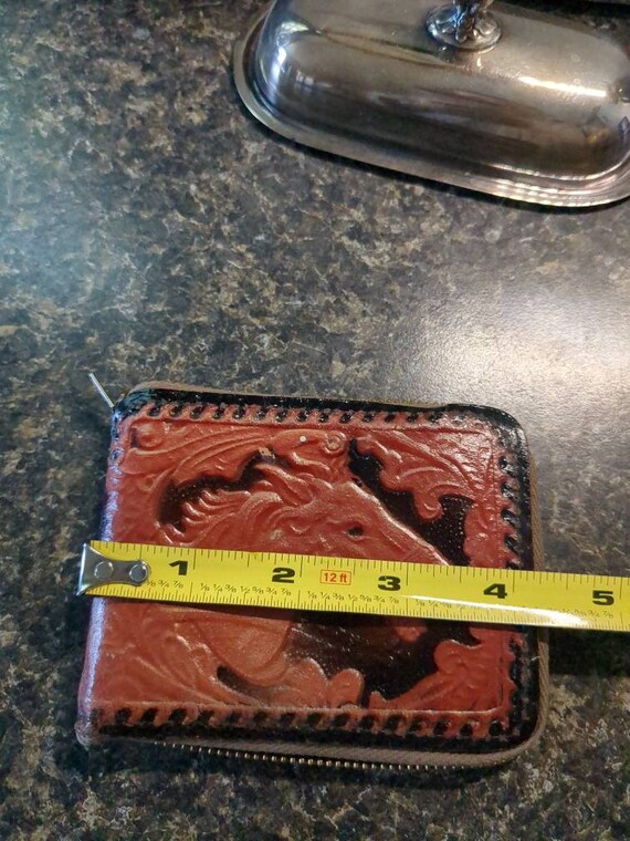 Vintage Leather Tooled Zipper Wallet Horse Gem