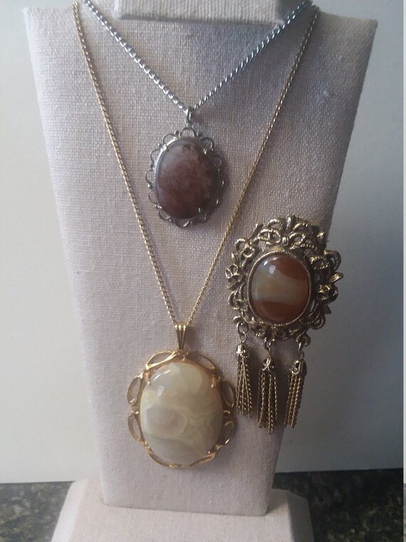 Three Vintage Agate Jewelry Items Stone Dendrite 1