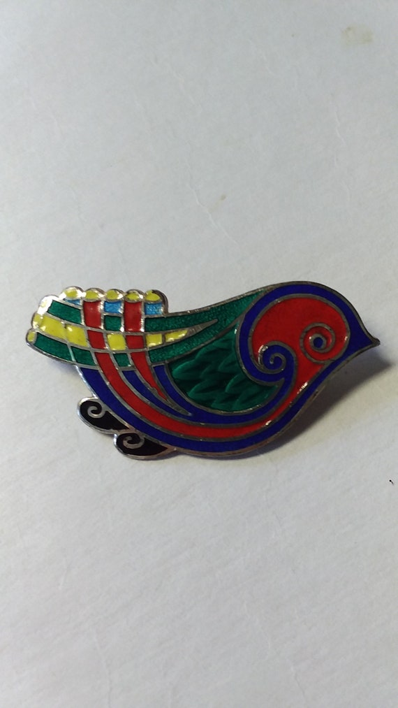 Vintage Sterling Silver Cloisonne and Enamel Bird 