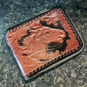 Vintage Cuero con herramientas Zipper Wallet Caballo