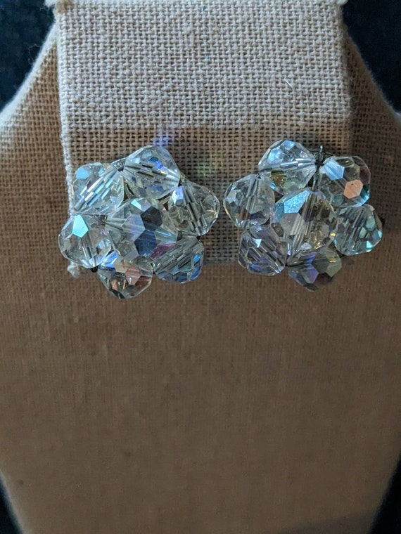 Vintage Coro Earrings Clip On AB Crystal Excellent - image 1