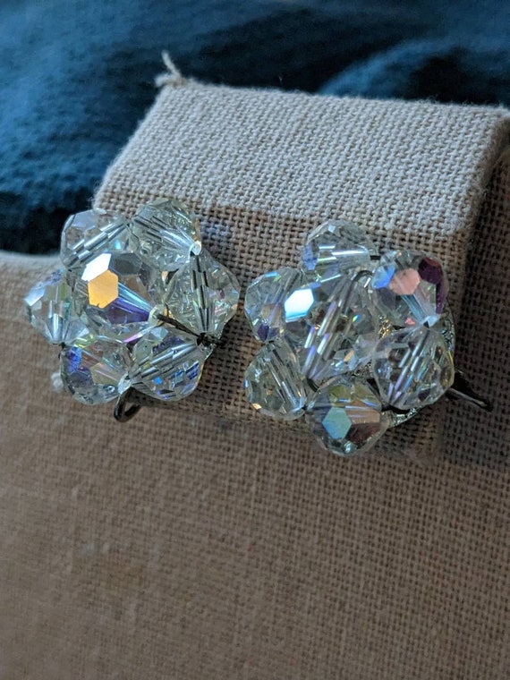 Vintage Coro Earrings Clip On AB Crystal Excellent - image 4