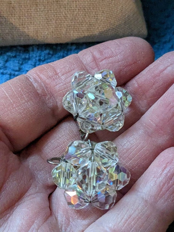Vintage Coro Earrings Clip On AB Crystal Excellent - image 3