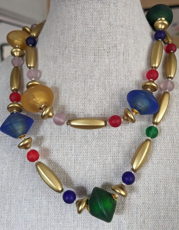 Vintage Glass Multicolor 28" Long Necklace - image 1