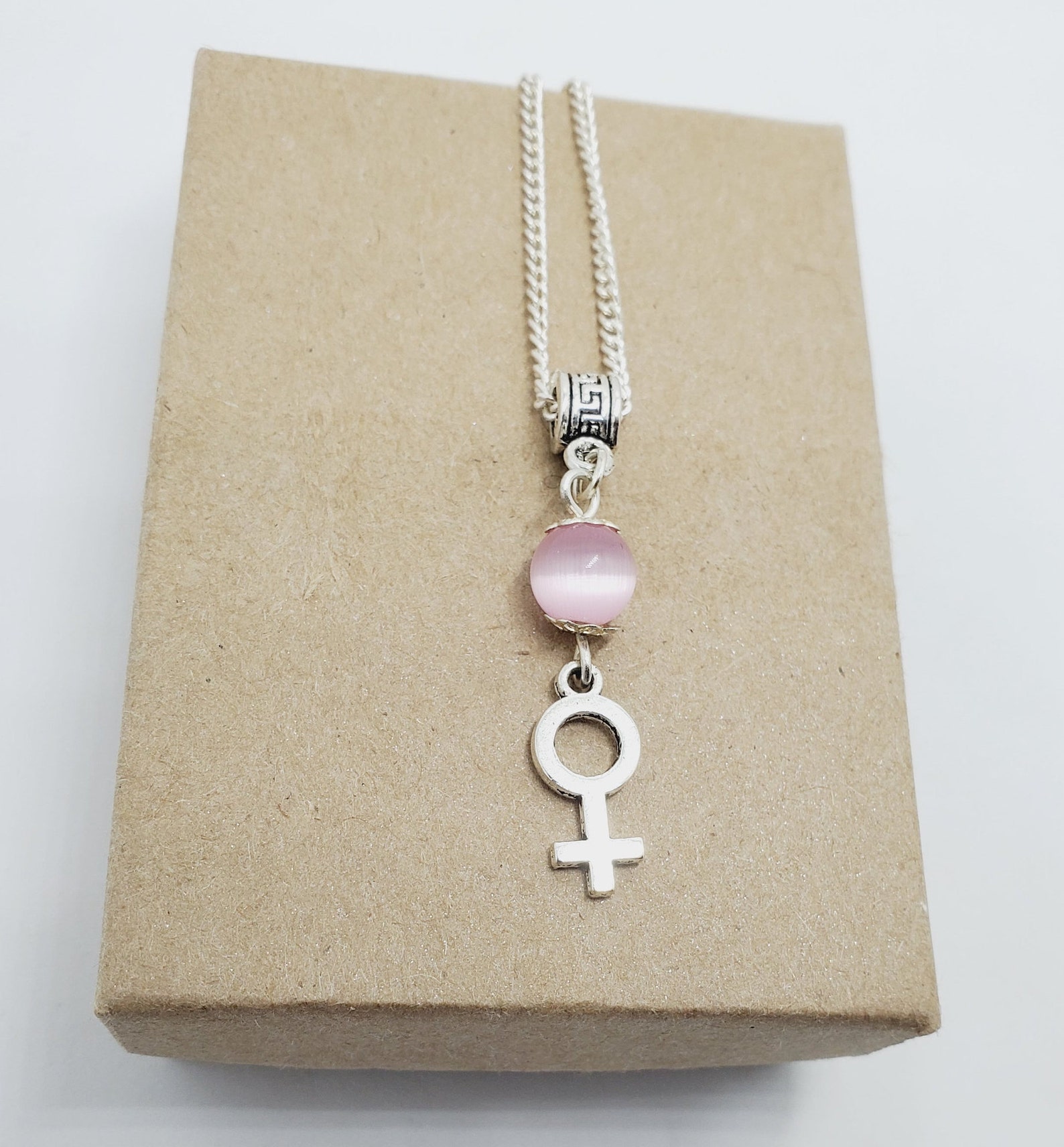 Silver Girl Power necklace or choker necklace Rose Quartz Etsy