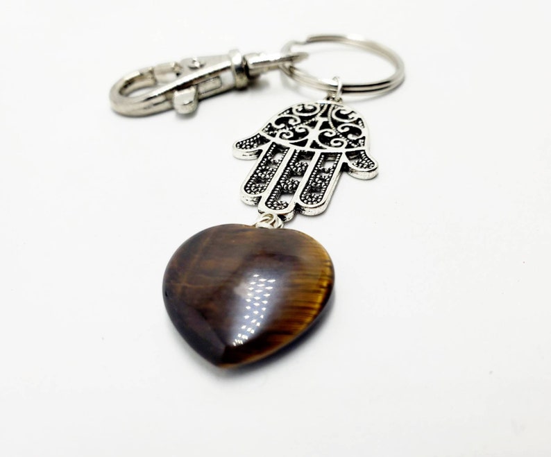 Hamsa key fob Birthday gift Jasper heart key chain stocking stuffer unique gift lanyard unisex