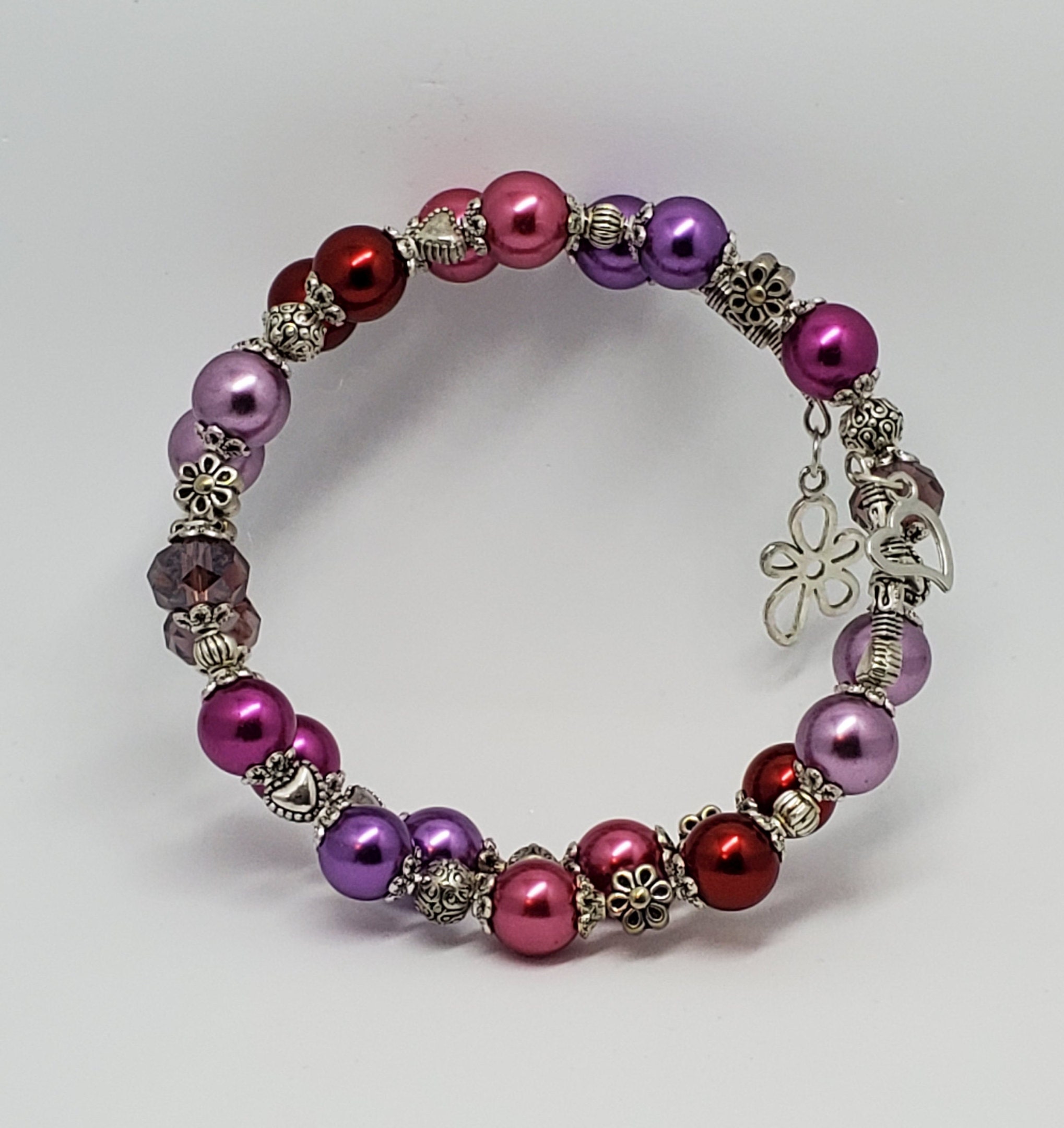 Pink & purple bracelet Beaded bracelets double wrap memory Etsy