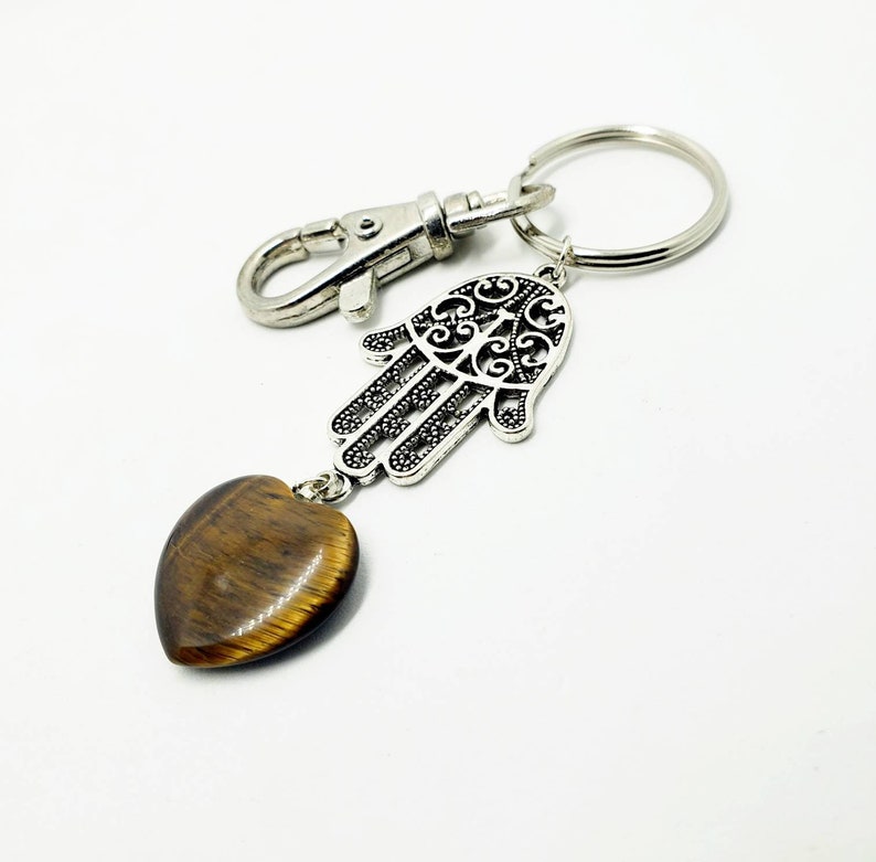 Hamsa key fob Birthday gift Jasper heart key chain stocking stuffer unique gift lanyard unisex