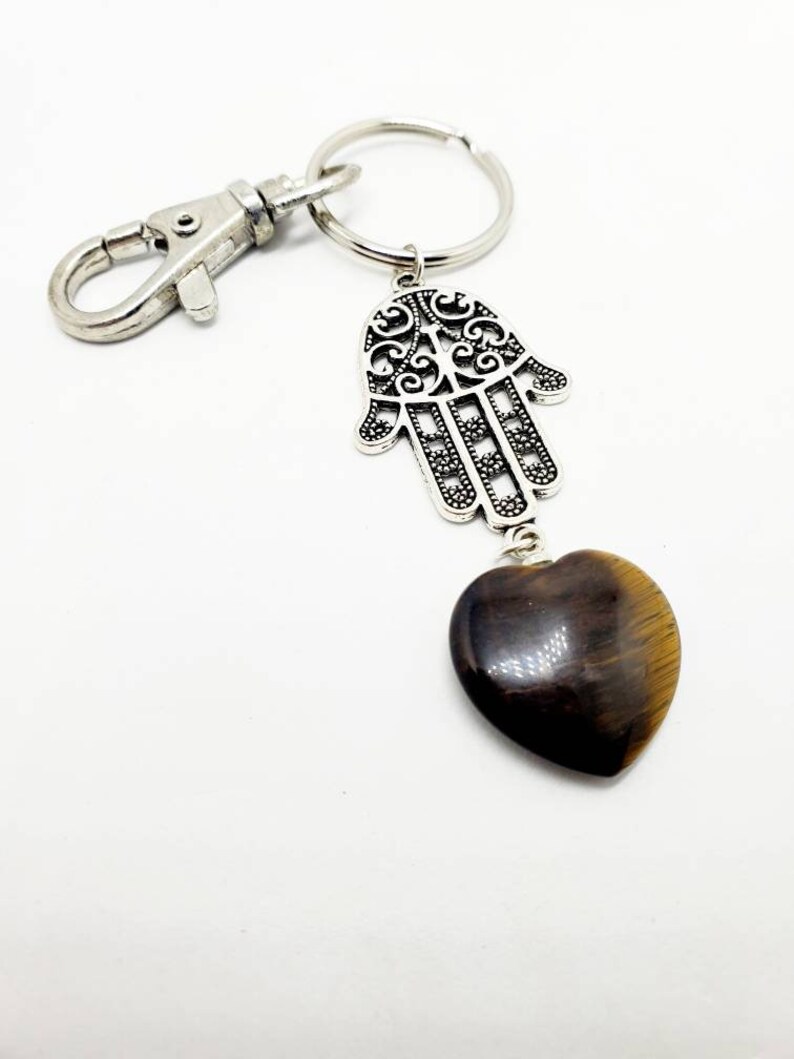 Hamsa key fob Birthday gift Jasper heart key chain stocking stuffer unique gift lanyard unisex