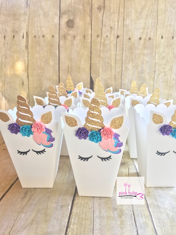 Cajas De Palomitas De Maíz A Favor De Unicornio Favor De Caja De Palomitas De Maíz Grupo Unicornio Caja De Regalo Cumpleaños Unicornio