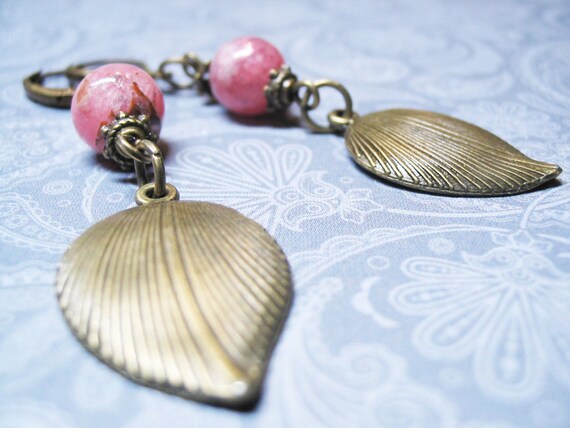 Rhodochrosite Earrings Chandelier Earrings Beaded Gemstone Earrings Vintage Earrings Boho Earrings Romantic Earrings Heart Chakra Jewelry