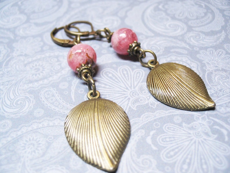 Rhodochrosite Earrings Chandelier Earrings Beaded Gemstone Earrings Vintage Earrings Boho Earrings Romantic Earrings Heart Chakra Jewelry